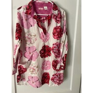 Tizzie Linen Cotton Floral Tunic Top Long Sleeve Shirt XS‎